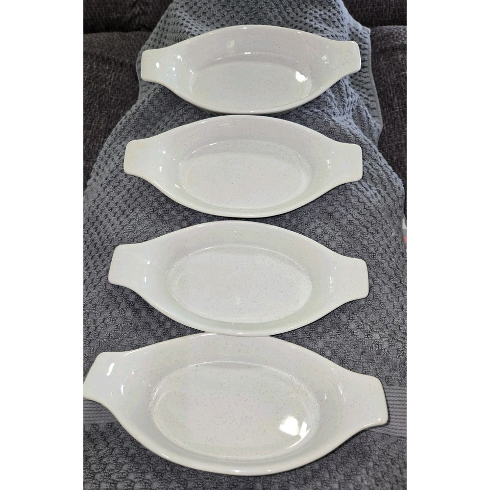 4 STONEWARE Oven Proof Small Oval Casserole Baking Dishes White Japan Ribbed